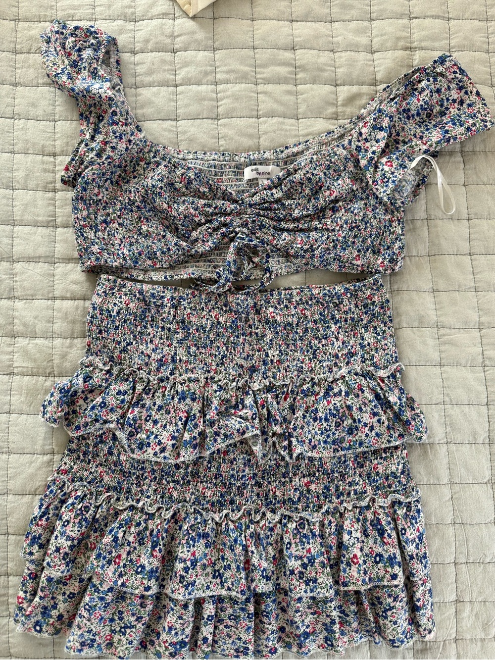 Floral Smocked Two-Piece Crop Top and Skirt